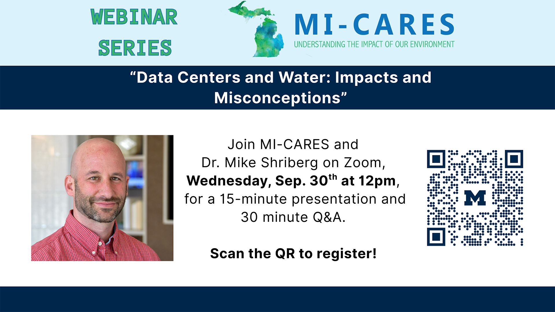 Thumbnail for MI-CARES Webinar: “Data Centers and Water: Impacts and Misconceptions” with Dr. Mike Shriberg
